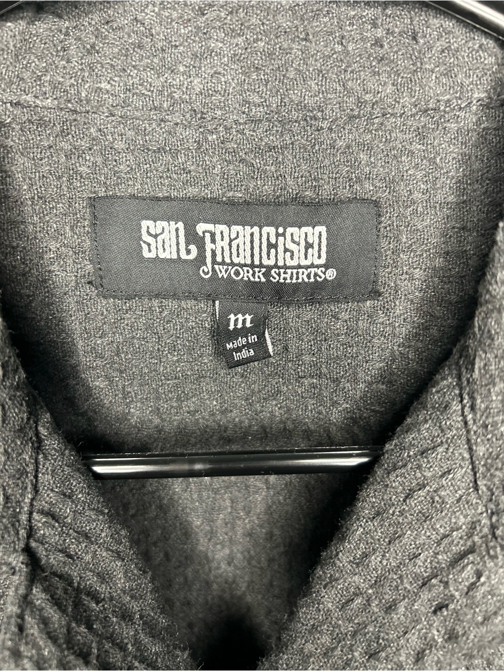 San Francisco Work Shirts Charcoal Grey Textured Woven Eyelet Camp Shirt Medium - Picture 2 of 8